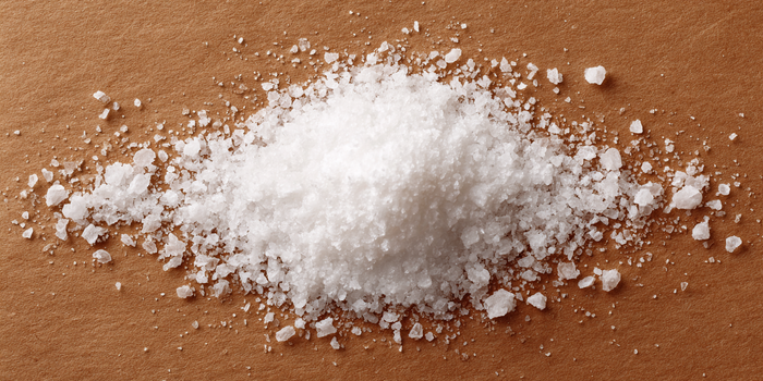 White salt crystals on a brown surface